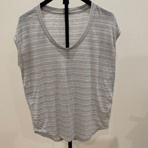 Athleta Gray Striped V-Neck Tank Top